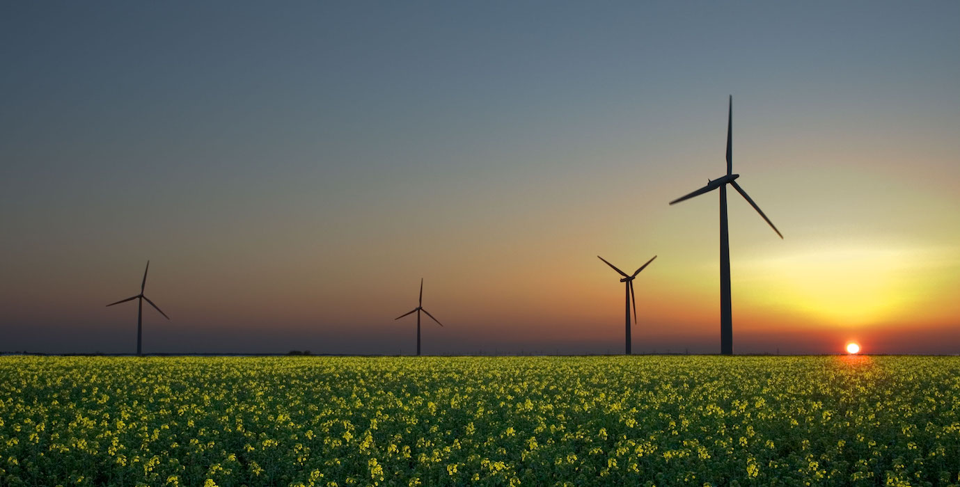 Landscape with modern windmills.