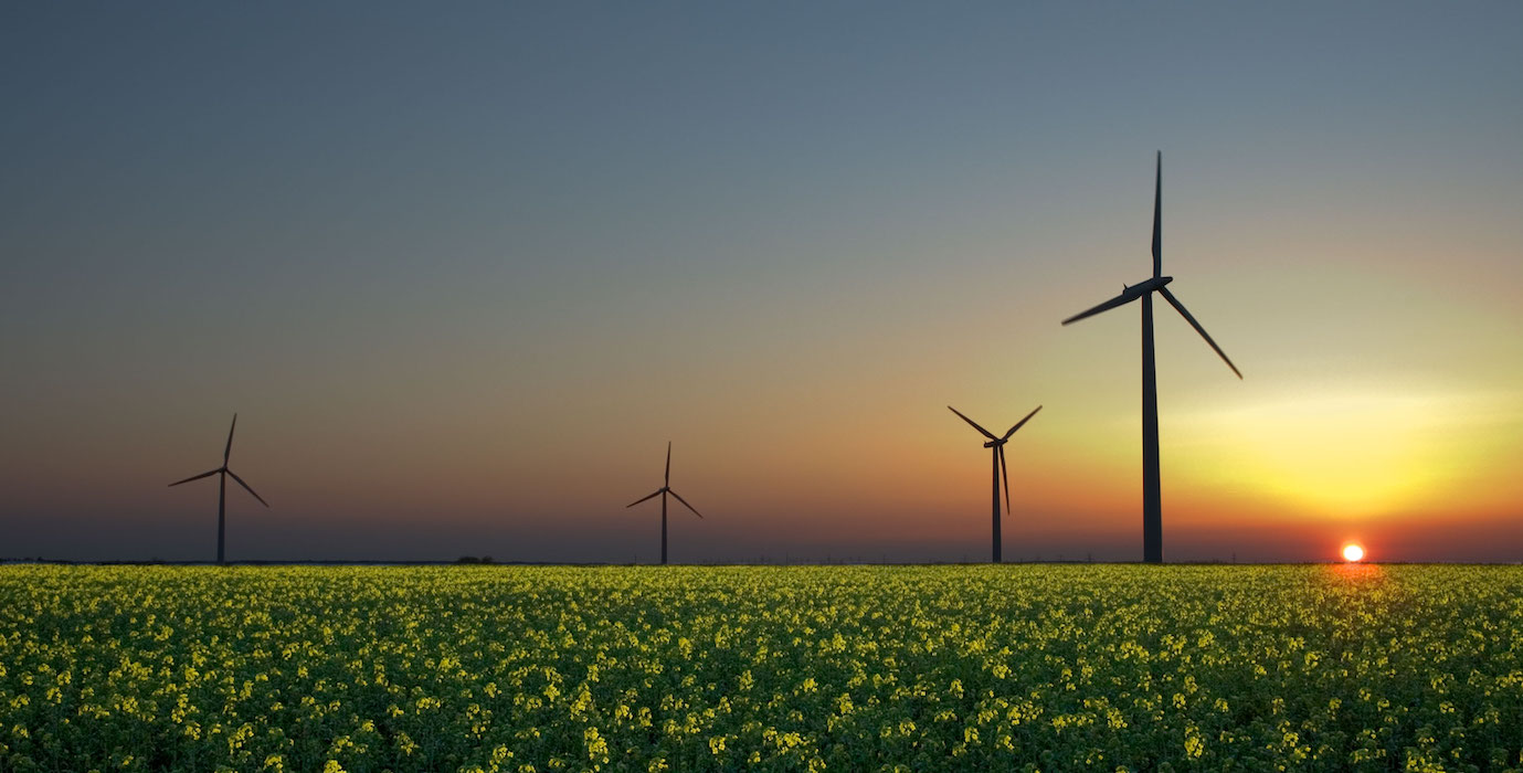 Landscape with modern windmills. 