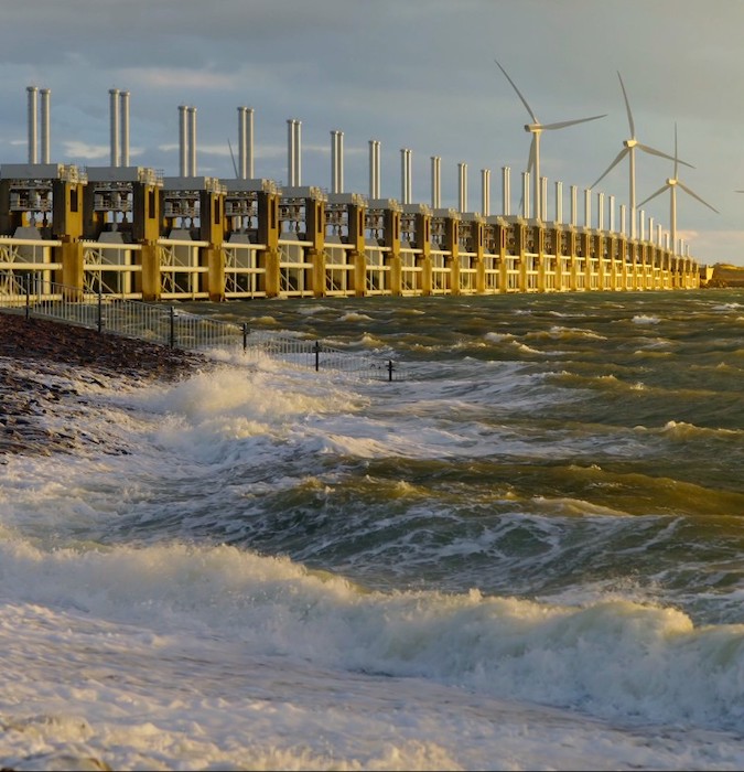 The Oosterschelde one of the Dutch Deltaworks, designed to protect the Netherlands from flooding from the North Sea 