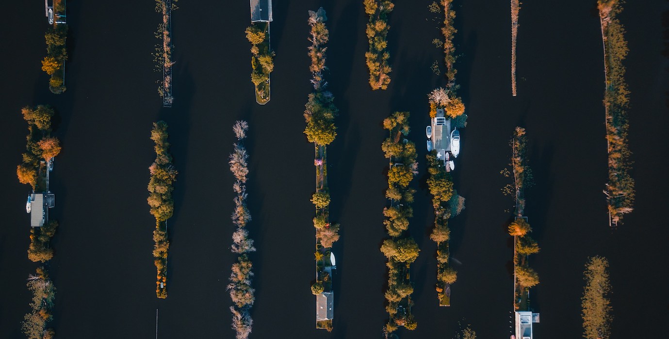 Sky picture of the northern lakes of Friesland. 