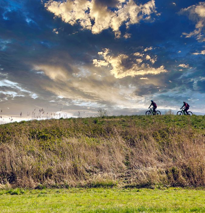 People cycling in the nature of Nijmegen. 