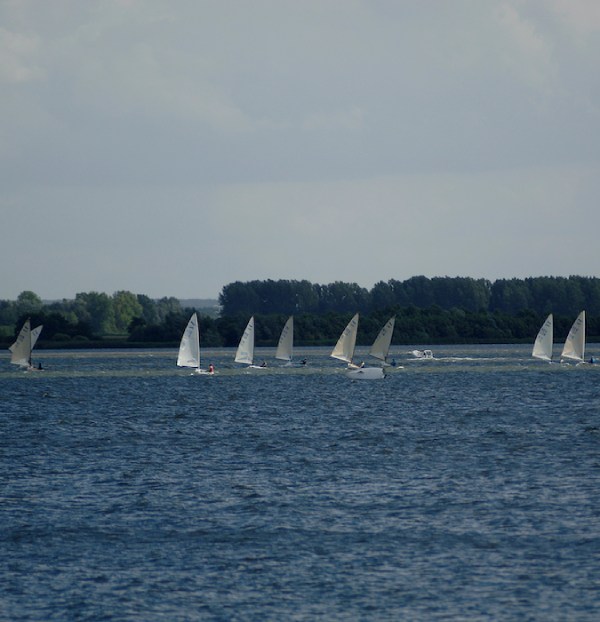 Water with sailing boats. 