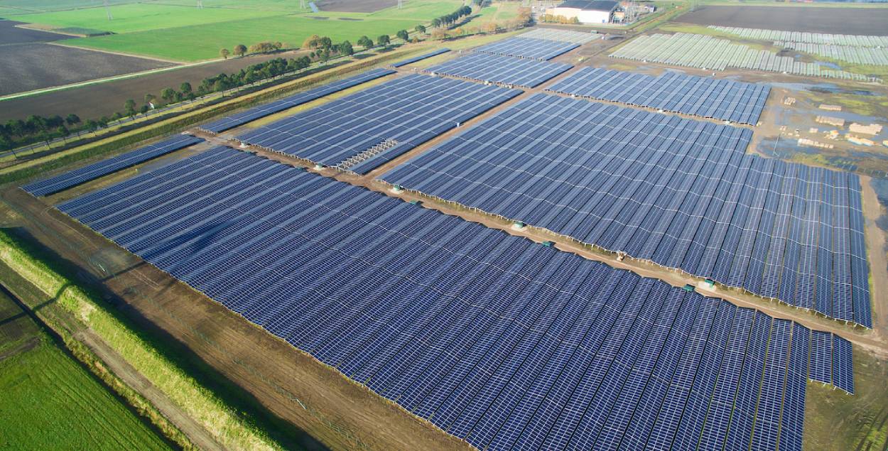 Aerial picture of the Solar park in Delfzijl 