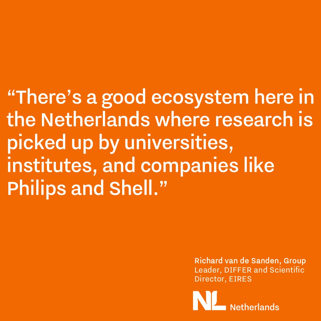 text quote “There’s a good ecosystem here in the Netherlands where research is picked up by universities, institutes, and companies like Philips and Shell.”