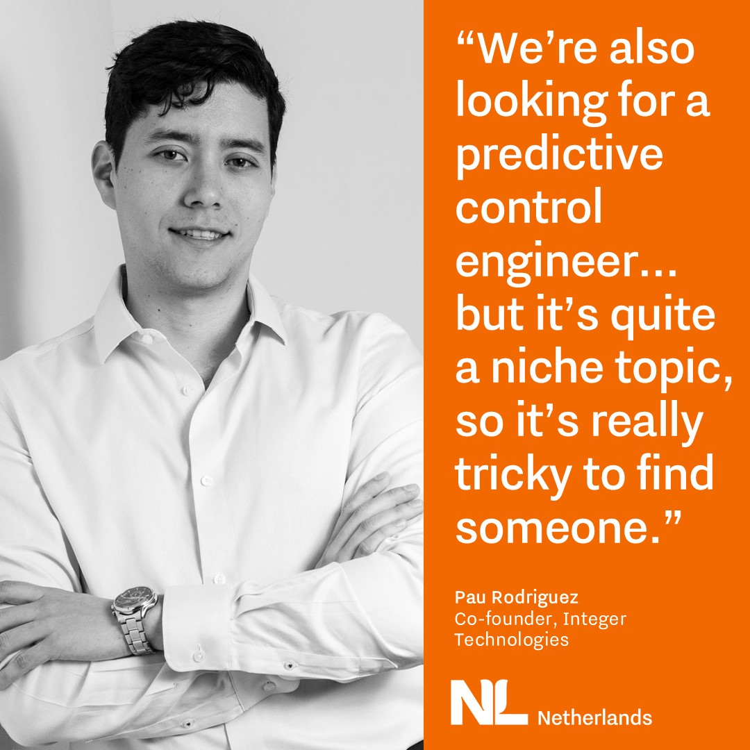 Quote text “We’re also looking for a predictive control engineer... but it’s quite a niche topic, so it’s really tricky to find someone.” By Pau Rodriguez inlcuding his portret photo
