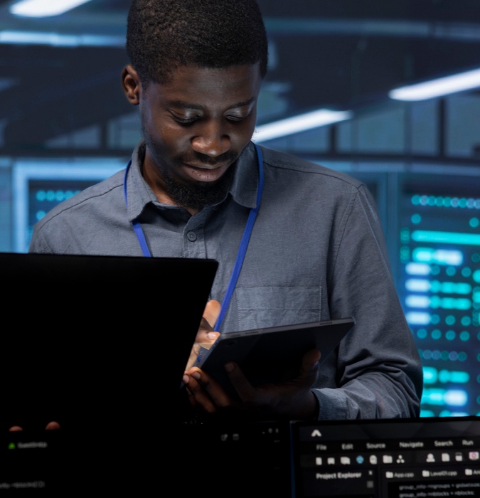 Person working in data centre 